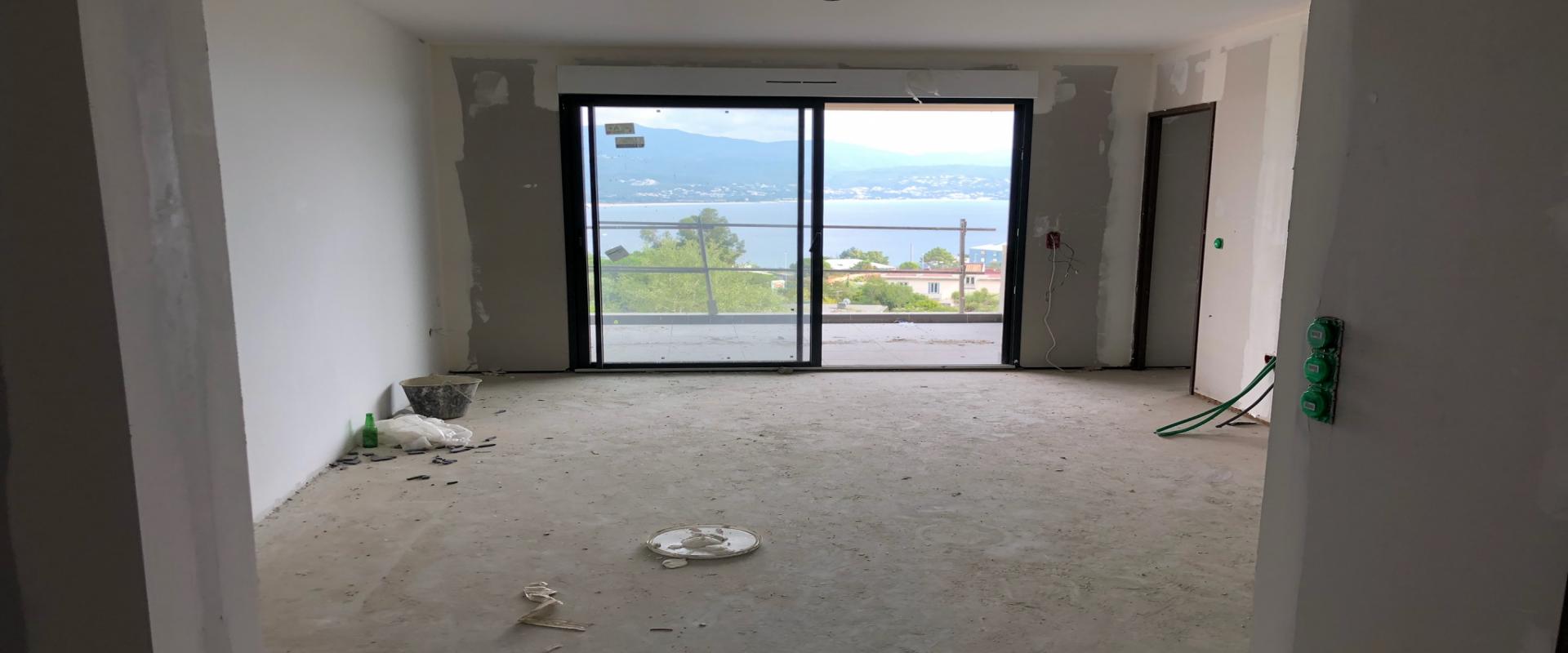 F2 neuf à louer immeuble Pinarellu résidence le Genovèse vue du salon