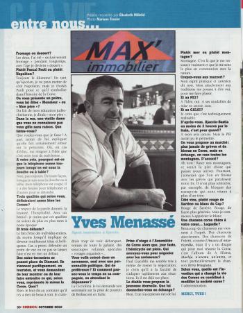 Article Corsica – Entre nous Yves MENASSE (octobre 2010)