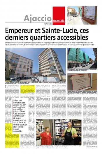 Article Corse-Matin – Empereur et Sainte-Lucie, ces derniers quartiers accessibles (juin 2022)