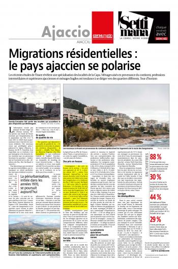 Article Corse-Matin – Migration résidentielles : le pays ajaccien se polarise (octobre 2021)