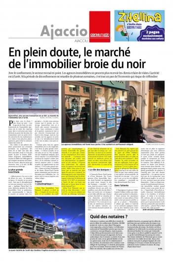 Article Corse-Matin – En plein doute, lemarché de l'immobilier broie du noir (avril 2020)