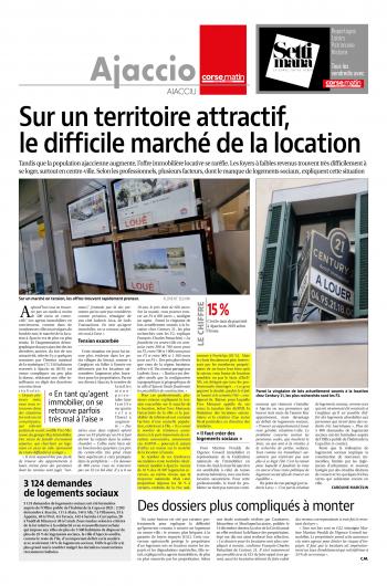 Article Corse-Matin – Sur un territoire attractif, le difficile marché de la location (janvier 2022)