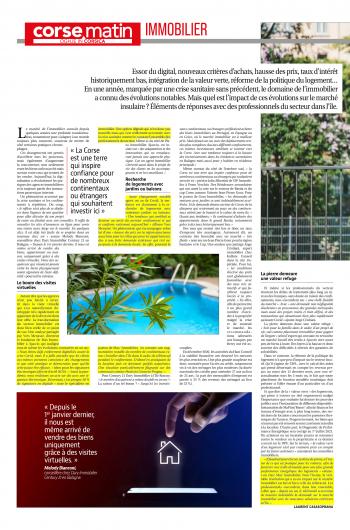 Article Corse-Matin – Corse Matin Immobilier (mai 2021)