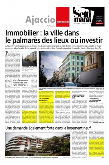 Article Corse-Matin – Immobilier: la ville dans le palmarès des lieux à investir (décembre 2020)