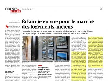 Article Corse-Matin – Éclaircie en vue pour le marché des logements anciens (janvier 2025)