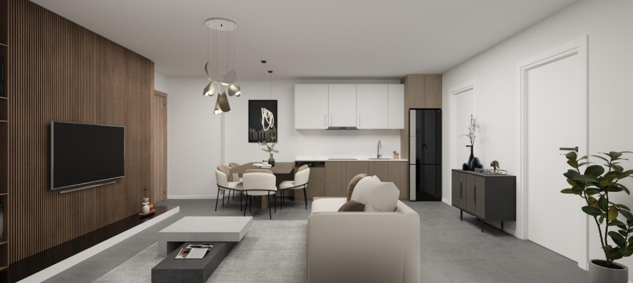 Vue salon + cuisine