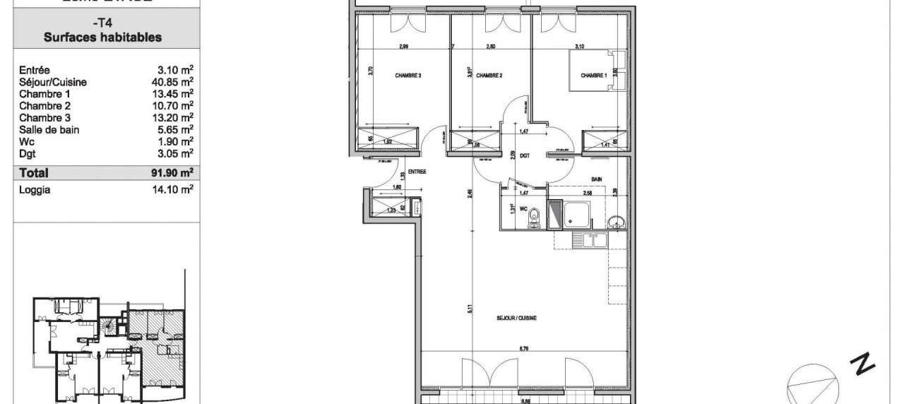 Appartement F4 à vendre secteur Rocade vue dégagée à Ajaccio - 